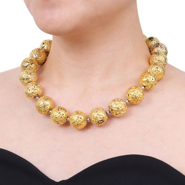 Alternate image for Gold-Toned Lava Stone and Hematite Beaded Necklace Blazing Golden