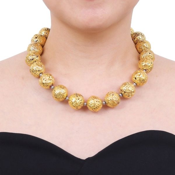 Alternate image for Gold-Toned Lava Stone and Hematite Beaded Necklace Blazing Golden