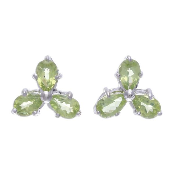 Alternate image for Clover-Themed Button Earrings with Three-Carat Peridot Gems Fortune Clover