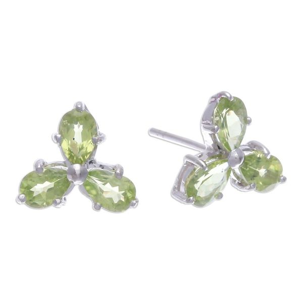 Alternate image for Clover-Themed Button Earrings with Three-Carat Peridot Gems Fortune Clover
