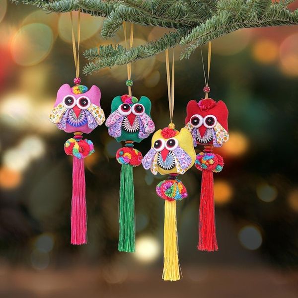 Alternate image for Handcrafted Cotton-Blend Owl Ornaments Set of 4 Happy Thai Owls