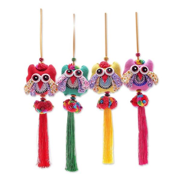 Alternate image for Handcrafted Cotton-Blend Owl Ornaments Set of 4 Happy Thai Owls