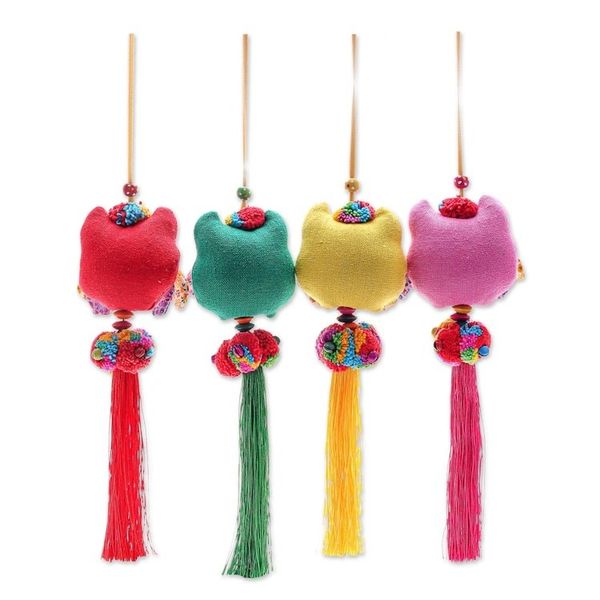 Alternate image for Handcrafted Cotton-Blend Owl Ornaments Set of 4 Happy Thai Owls