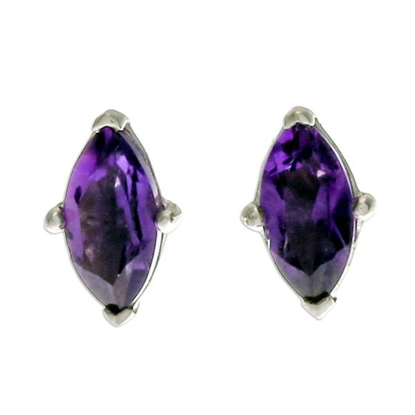 Alternate image for Polished Button Earrings with Marquise-Shaped Amethyst Gems The Wise Marchioness