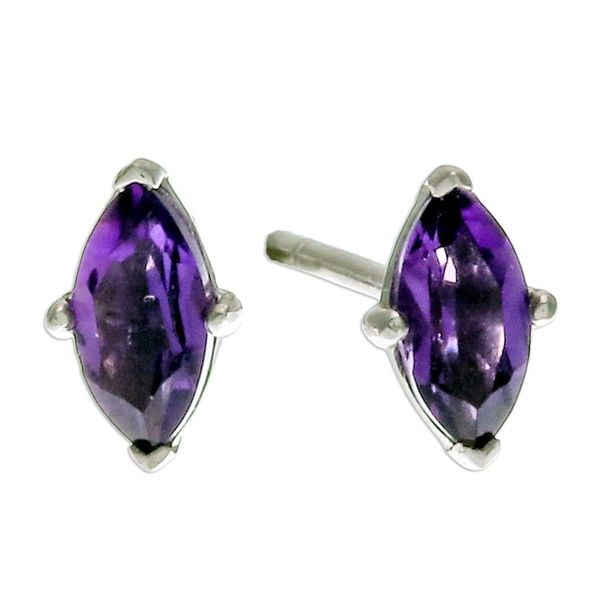Alternate image for Polished Button Earrings with Marquise-Shaped Amethyst Gems The Wise Marchioness