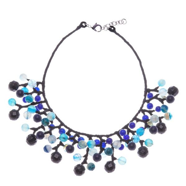 Alternate image for Blue and Black Multi-Gemstone Waterfall Choker Necklace Sea Bubbles