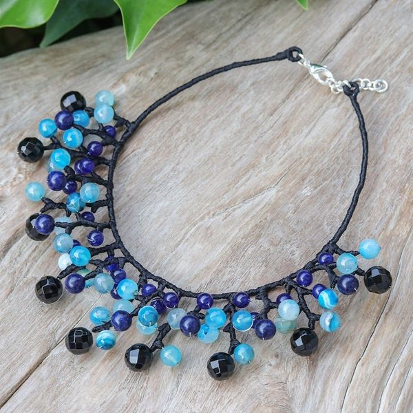 Alternate image for Blue and Black Multi-Gemstone Waterfall Choker Necklace Sea Bubbles