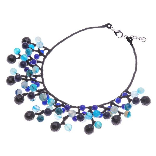 Alternate image for Blue and Black Multi-Gemstone Waterfall Choker Necklace Sea Bubbles