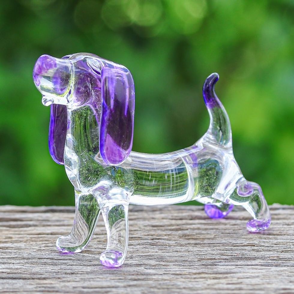 Handblown Glass Beagle Dog Figurine in Purple 'Creativity Beagle'