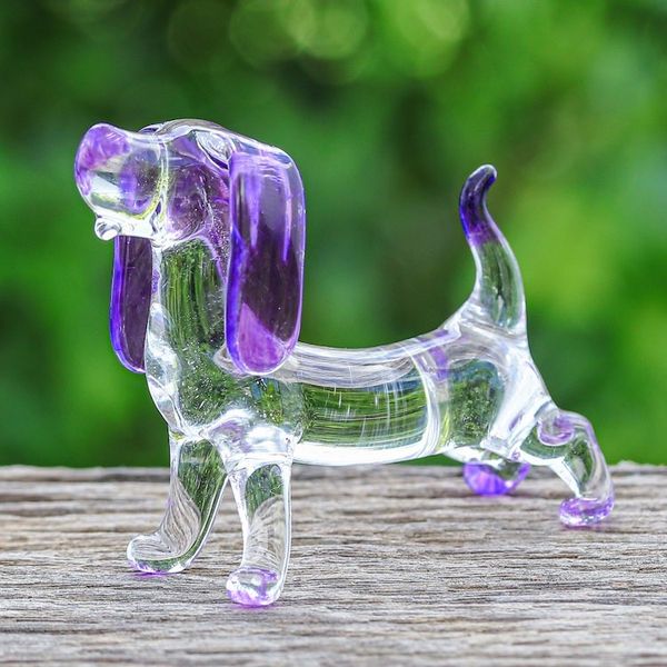 Alternate image for Handblown Glass Beagle Dog Figurine in Purple Creativity Beagle