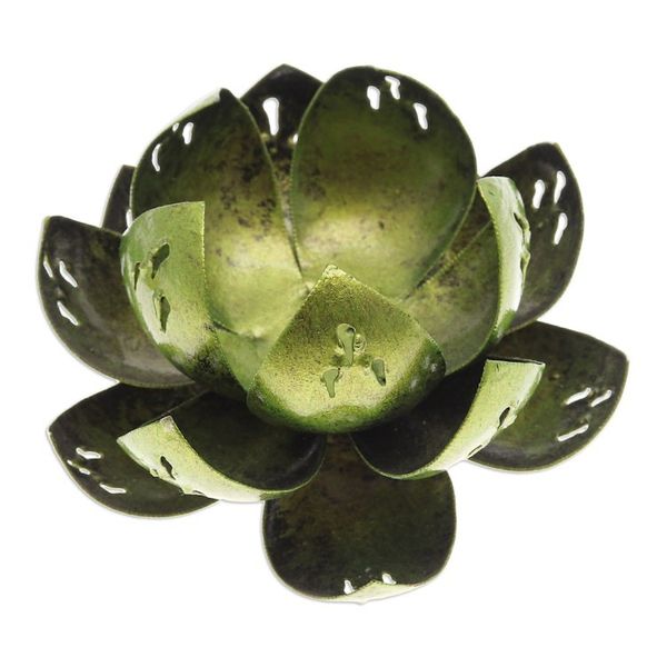 Alternate image for Handcrafted Light Green Steel Lotus Flower Tealight Holder Precious Lotus in Light Green