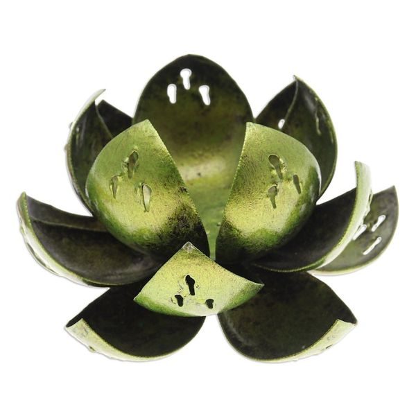 Alternate image for Handcrafted Light Green Steel Lotus Flower Tealight Holder Precious Lotus in Light Green