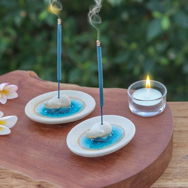 Alternate image for Handcrafted Elephant-Themed Ceramic Incense Holders Pair Elephant World