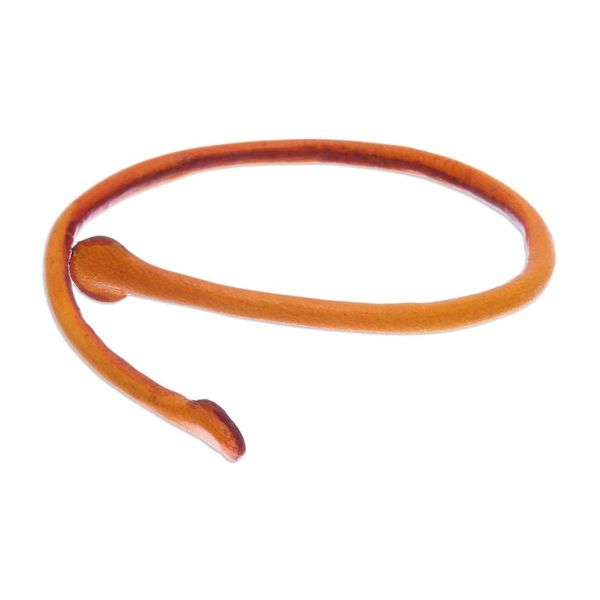 Alternate image for Thai Handmade Unisex Dyed Leather Cuff Bracelet in Orange Young Bud in Orange