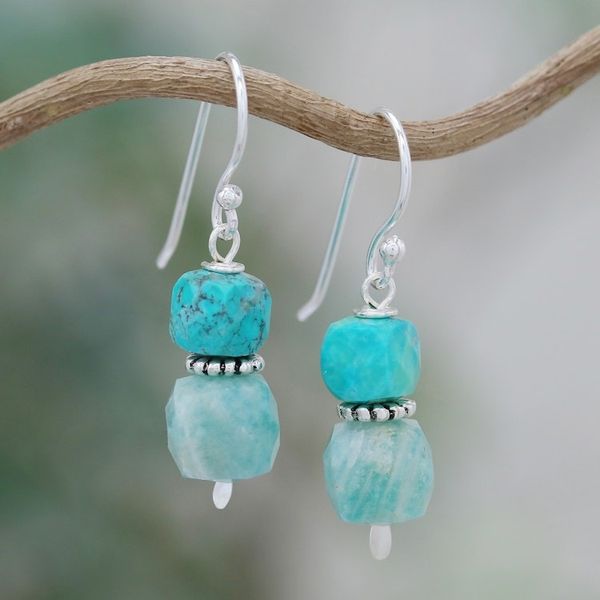 Alternate image for Dangle Earrings with Amazonite and Recon Turquoise Beads Heavenly Success