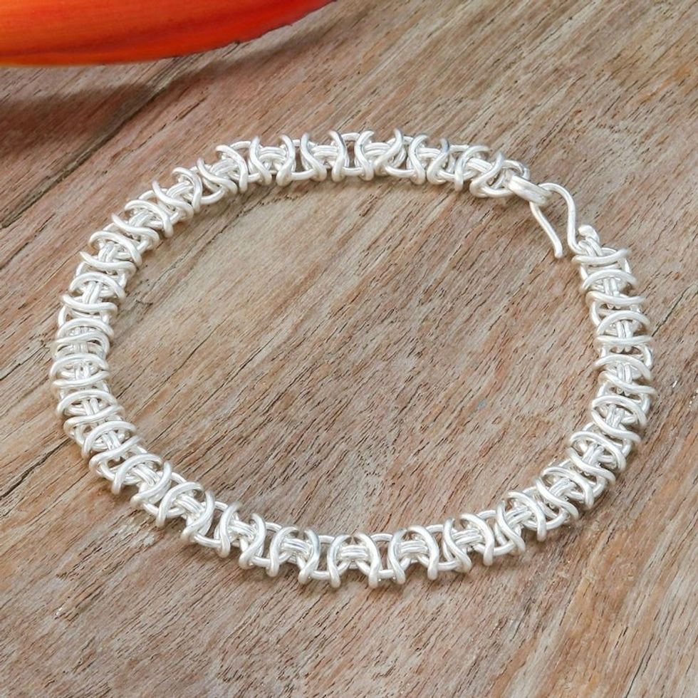 Modern Sterling Silver Link Bracelet in Brushed-Satin Finish 'Divergent Ties'