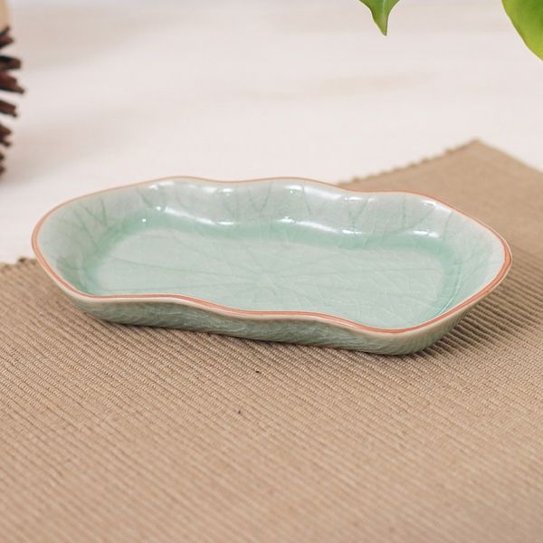 Alternate image for Green Handmade Celadon Ceramic Lotus Flower Serving Bowl Thai Lotus Leaf