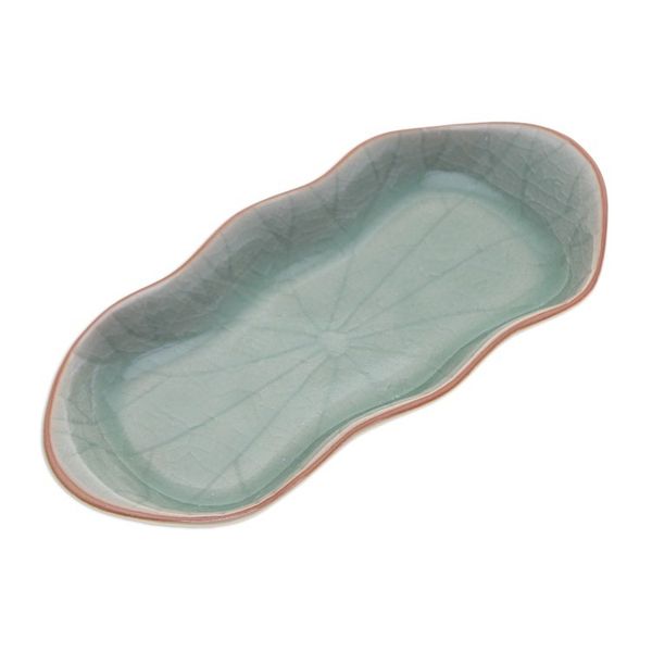 Alternate image for Green Handmade Celadon Ceramic Lotus Flower Serving Bowl Thai Lotus Leaf