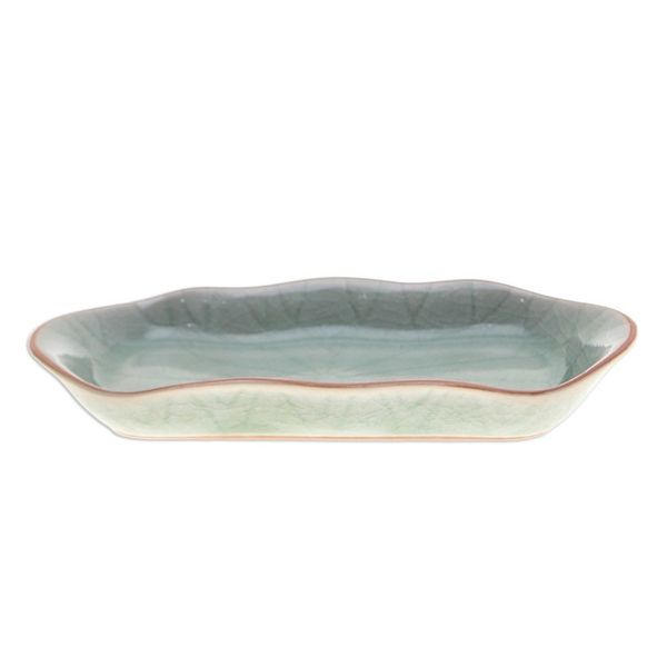 Alternate image for Green Handmade Celadon Ceramic Lotus Flower Serving Bowl Thai Lotus Leaf