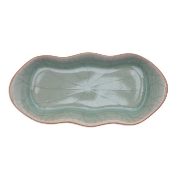 Alternate image for Green Handmade Celadon Ceramic Lotus Flower Serving Bowl Thai Lotus Leaf