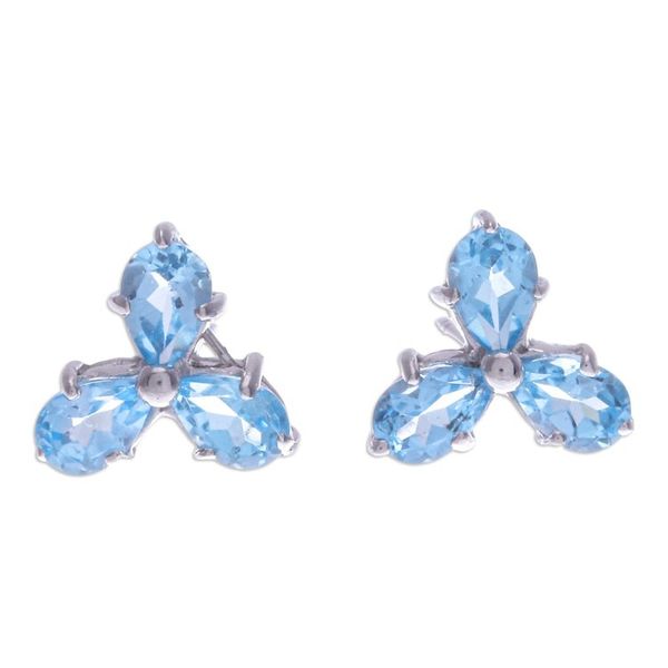 Alternate image for Clover-Themed Button Earrings with Two-Carat Blue Topaz Gems Loyalty Clover