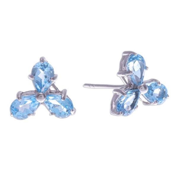 Alternate image for Clover-Themed Button Earrings with Two-Carat Blue Topaz Gems Loyalty Clover