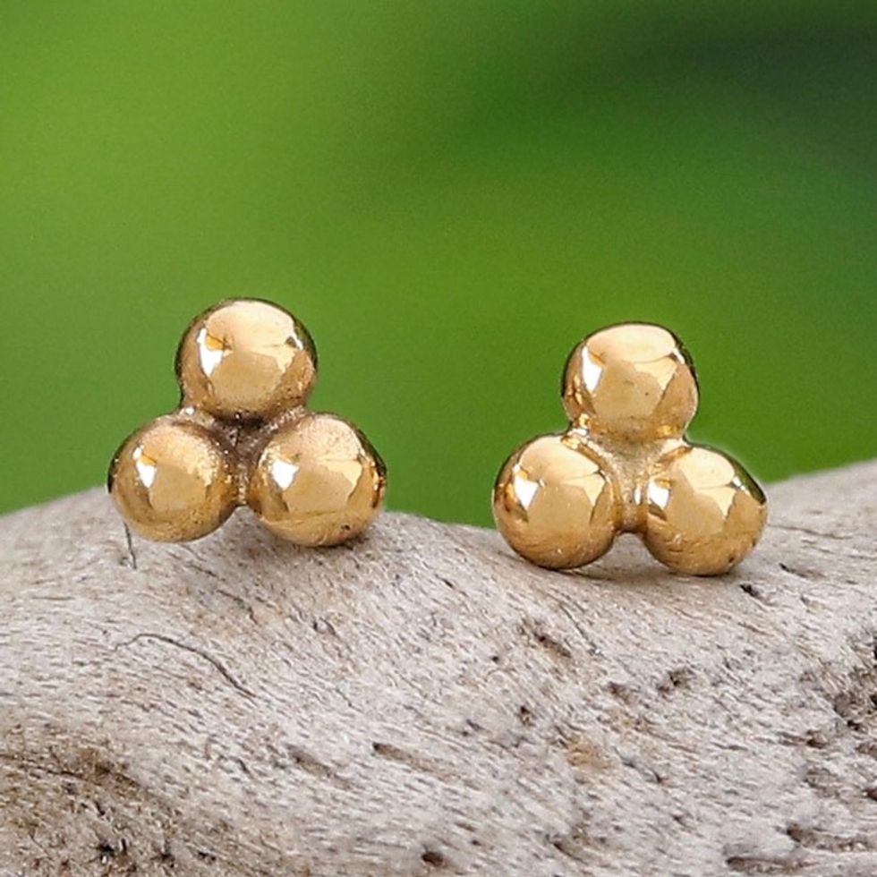 14k Gold Stud Earrings with Gold-Plated Clasp from Thailand 'Dots of Wealth'