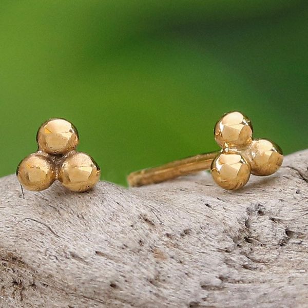 Alternate image for 14k Gold Stud Earrings with Gold-Plated Clasp from Thailand Dots of Wealth