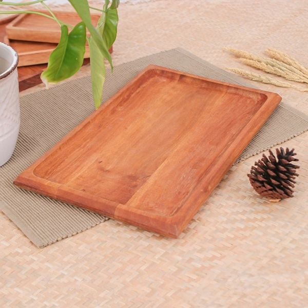 Alternate image for Hand-Carved Rectangle Longan Wood Tray in a Natural Brown Moments of Delight