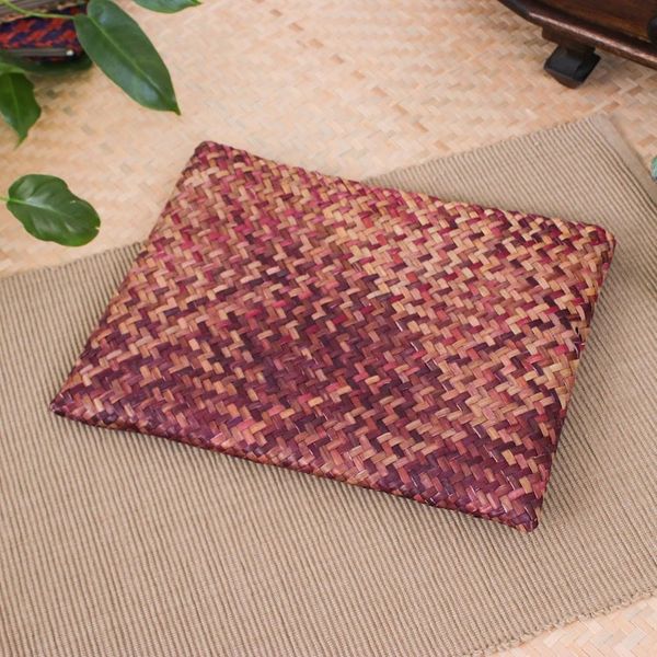 Alternate image for Handwoven Red and Brown Natural Bulrush Reed Clutch Natural Boldness