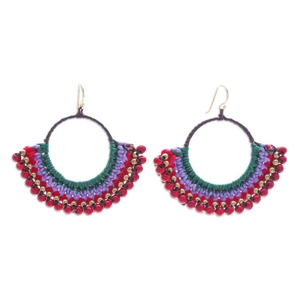 Alternate image for Green Macrame Dangle Earrings with Red Magnesite Beads Audacious Nimbus