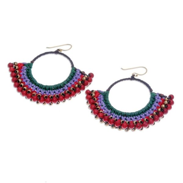 Alternate image for Green Macrame Dangle Earrings with Red Magnesite Beads Audacious Nimbus