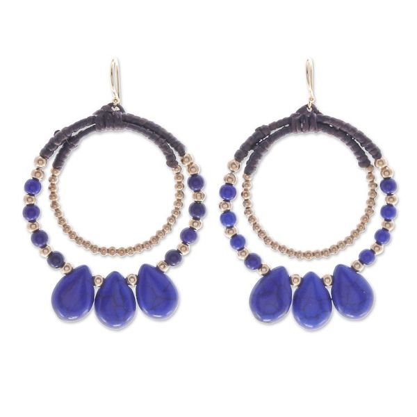 Alternate image for Brass and Dark Blue Magnesite Beaded Dangle Earrings The Dark Blue Tiara