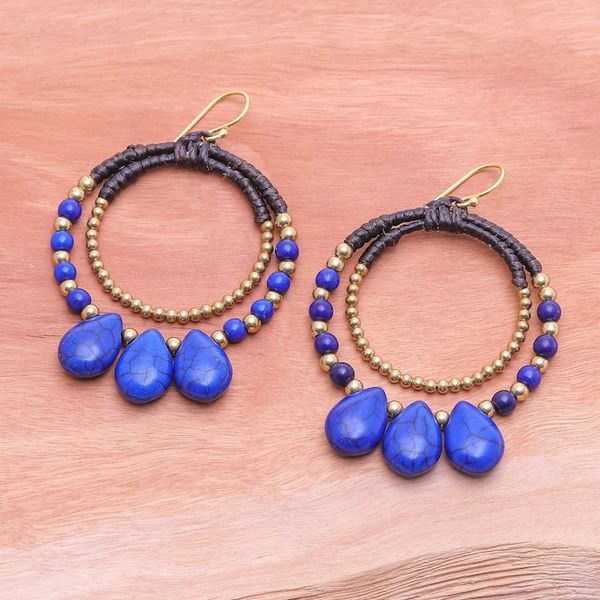 Alternate image for Brass and Dark Blue Magnesite Beaded Dangle Earrings The Dark Blue Tiara