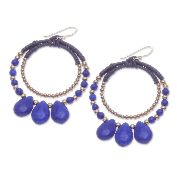 Alternate image for Brass and Dark Blue Magnesite Beaded Dangle Earrings The Dark Blue Tiara