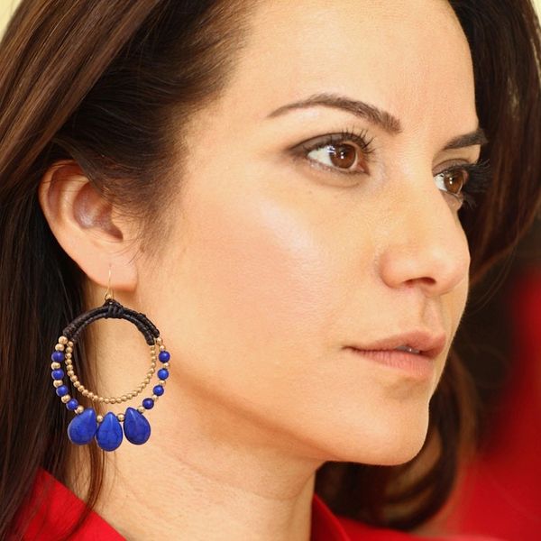 Alternate image for Brass and Dark Blue Magnesite Beaded Dangle Earrings The Dark Blue Tiara