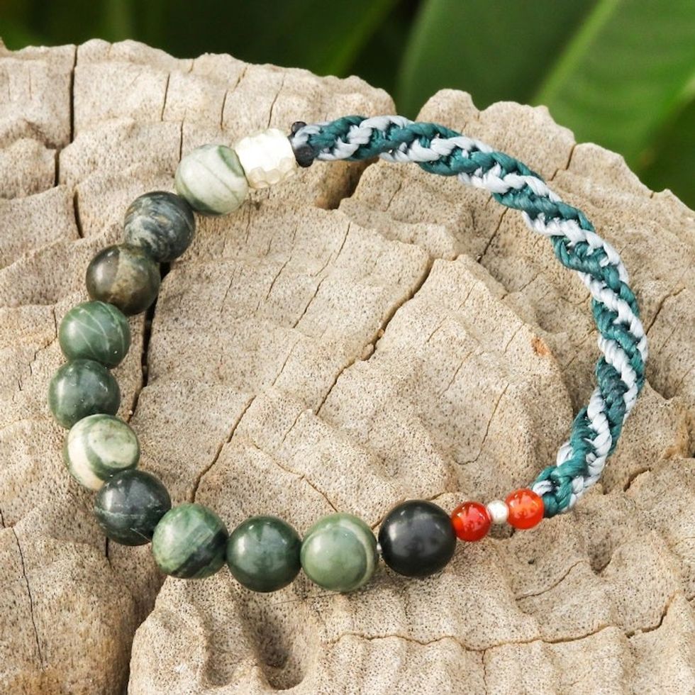 Jasper and Carnelian Stretch Bracelet in Blue and Grey 'Sea Journey'