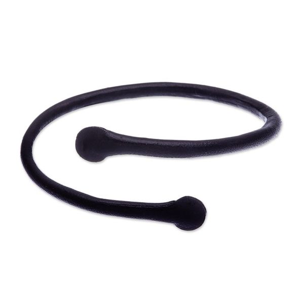 Alternate image for Unisex Black Dyed Leather Cuff Bracelet Handmade in Thailand Young Bud in Black