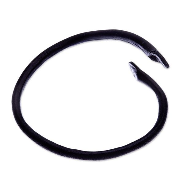 Alternate image for Unisex Black Dyed Leather Cuff Bracelet Handmade in Thailand Young Bud in Black
