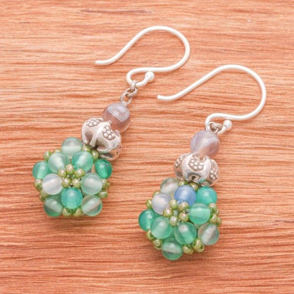 Alternate image for Green Chalcedony and Agate Cluster Beaded Dangle Earrings Breezy Spring