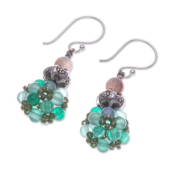 Alternate image for Green Chalcedony and Agate Cluster Beaded Dangle Earrings Breezy Spring