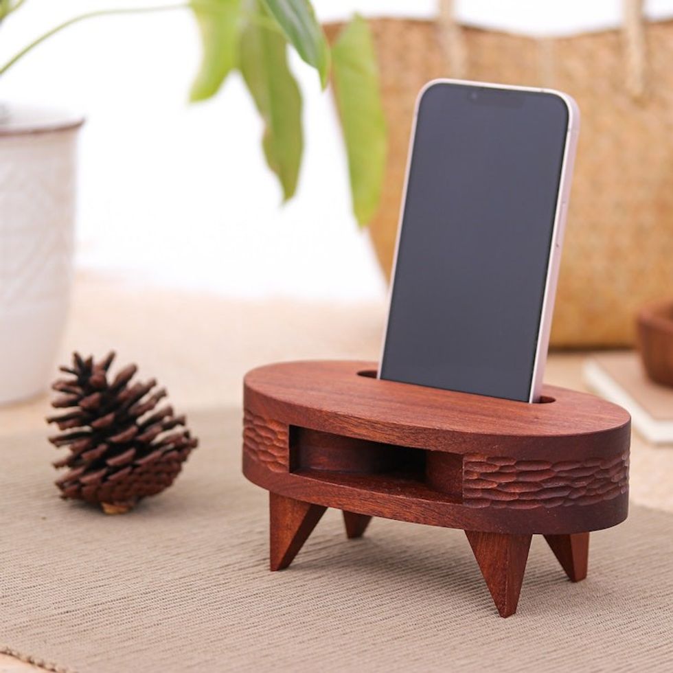 Mahogany Wood Phone Speaker Hand-Carved in Thailand 'Music to My Ears'