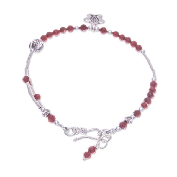 Alternate image for Two-Carat Jasper and Silver Beaded Fish Charm Bracelet Prosperous Strength