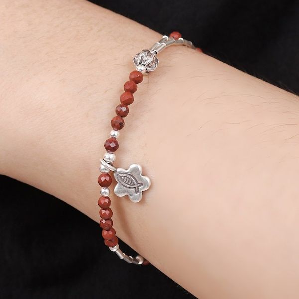 Alternate image for Two-Carat Jasper and Silver Beaded Fish Charm Bracelet Prosperous Strength