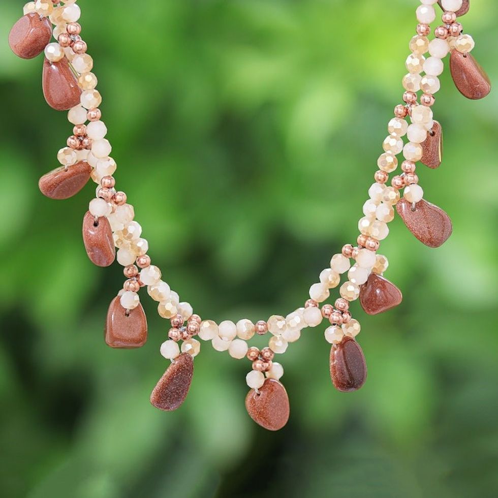 Goldstone Beaded Necklace with Silver-Plated Extender 'Wonderful Orange'