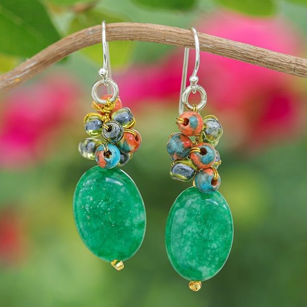 Alternate image for Green Quartz Glass and Resin Beaded Cluster Earrings Glamorous Green