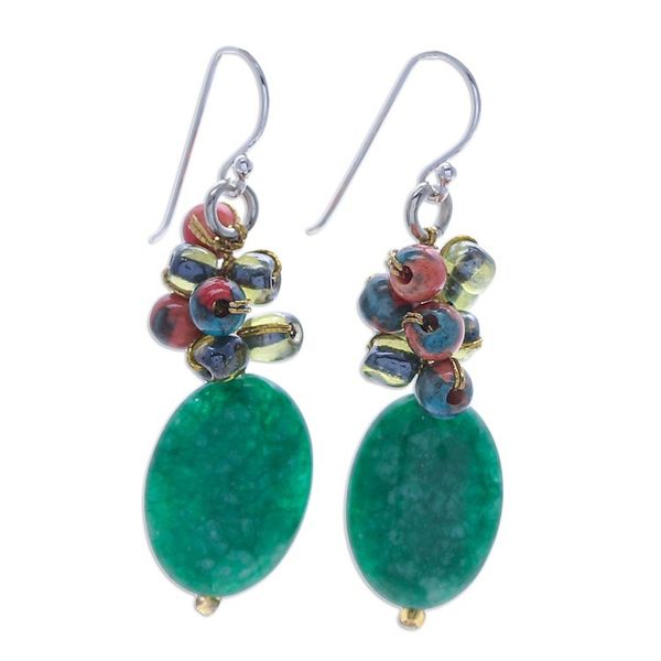 Alternate image for Green Quartz Glass and Resin Beaded Cluster Earrings Glamorous Green