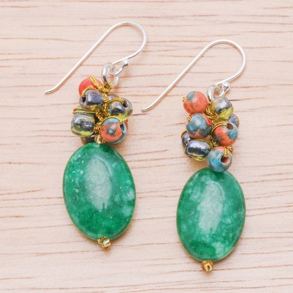 Alternate image for Green Quartz Glass and Resin Beaded Cluster Earrings Glamorous Green
