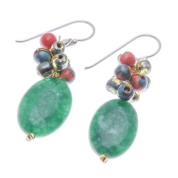 Alternate image for Green Quartz Glass and Resin Beaded Cluster Earrings Glamorous Green