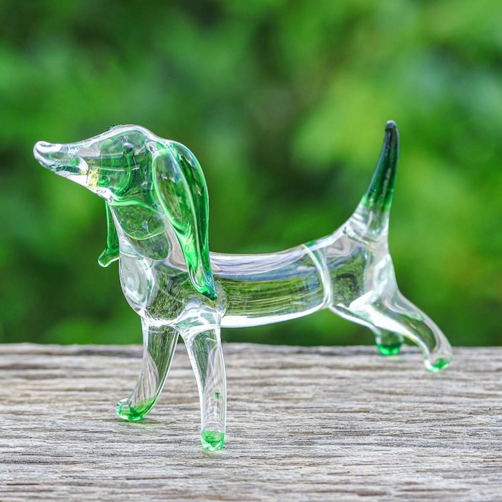 Handblown Green Glass Dachshund Dog Figurine 'Hope Dachshund'
